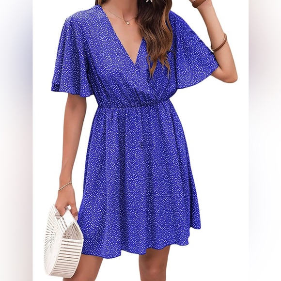 ROMWE Dresses & Skirts - ROMWE Women's Flowy Short Sleeve V Neck Print Summer Short Dress